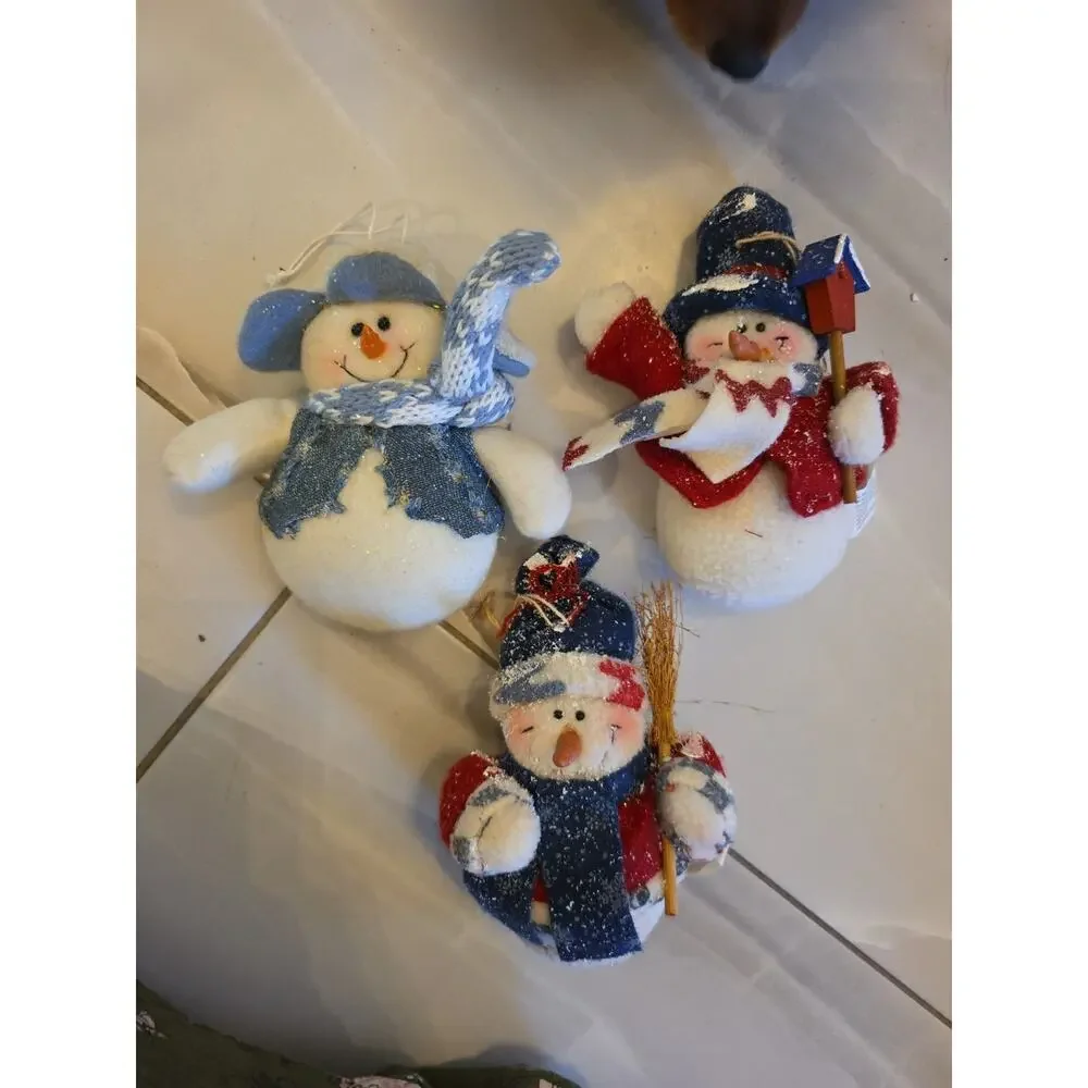 Stand Up Fuzzy Snowman Stuff‎ Animal Winter Holiday Decoration Lot Of 3